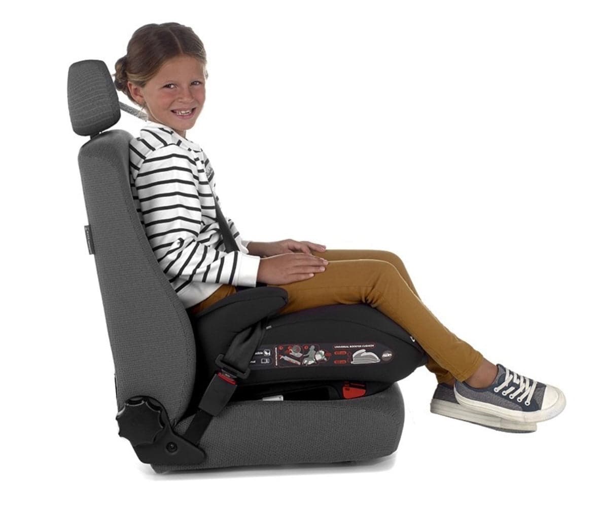 Child demonstrating a compact Be Cool booster